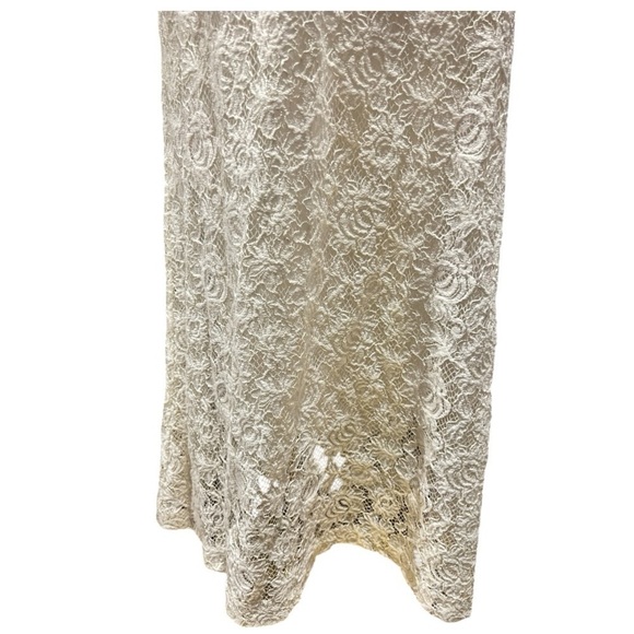 Lauren Ralph Lauren Ivory Floral Lace over Satiny Under Dress Cutout Trim Size 8 - Picture 6 of 10